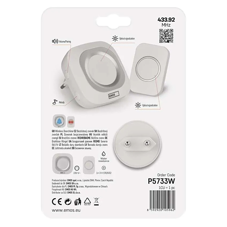 Sonerie wireless Emos P5733W, 150 m, IP44, 36 melodii