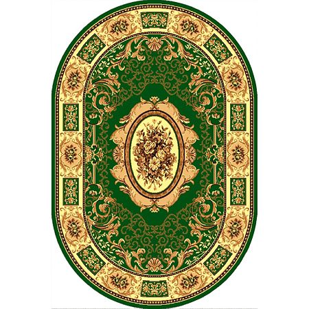Covor clasic Gold 242/32 oval, polipropilena BCF, verde si bej-maro , 100 x 200 cm