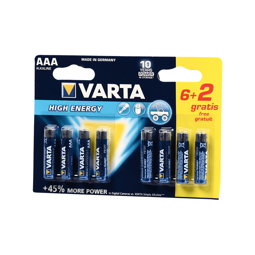 Baterii Varta High Energy, alcaline, AAA, 6 + 2 buc AAA