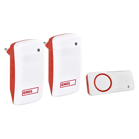 Sonerie wireless Emos P5750.2R, 1 buton, 2 module interior, 150 m, IP44, 10 melodii