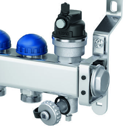 Distribuitor/colector Purmo Premium Line, robinet termostat + distribuitor, 6 circuite, 403 x 361 x 90 mm