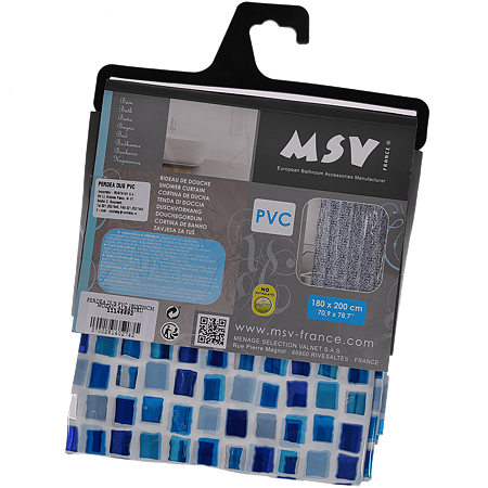 Perdea de dus MSV, model mozaic albastru, PVC, 180 x 200 cm