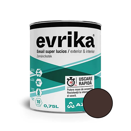 Email alchidic Evrika S5002, pentru metal/lemn/zidarie, interior/exterior, maro RAL 8017, 0.75 l