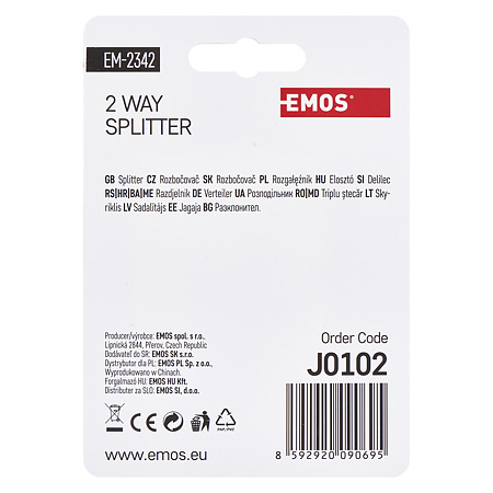 Distribuitor semnal TV Emos, metalic, intrare mama - 2 iesiri mama, 25 x 35 x 20 mm