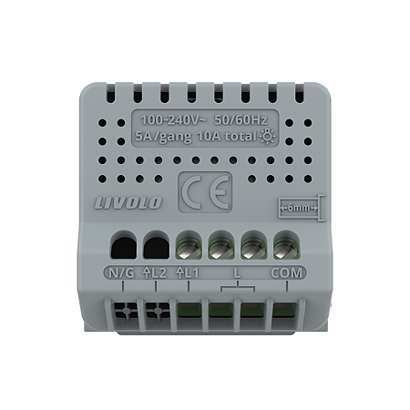 Modul intrerupator simplu tactil cap scara Livolo VL-FC1S-2G, gri, 45 x 45 x 37 mm