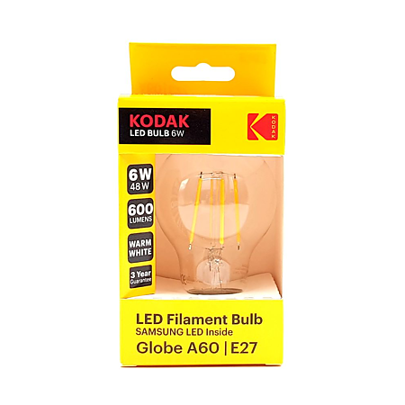 Bec LED Kodak A60, glob, E27, 6W, 600 lm, lumina calda 2700-3000K