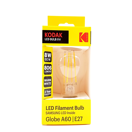 Bec LED Kodak A60, glob, E27, 8 W, 806 lm, lumina calda 2700-3000K