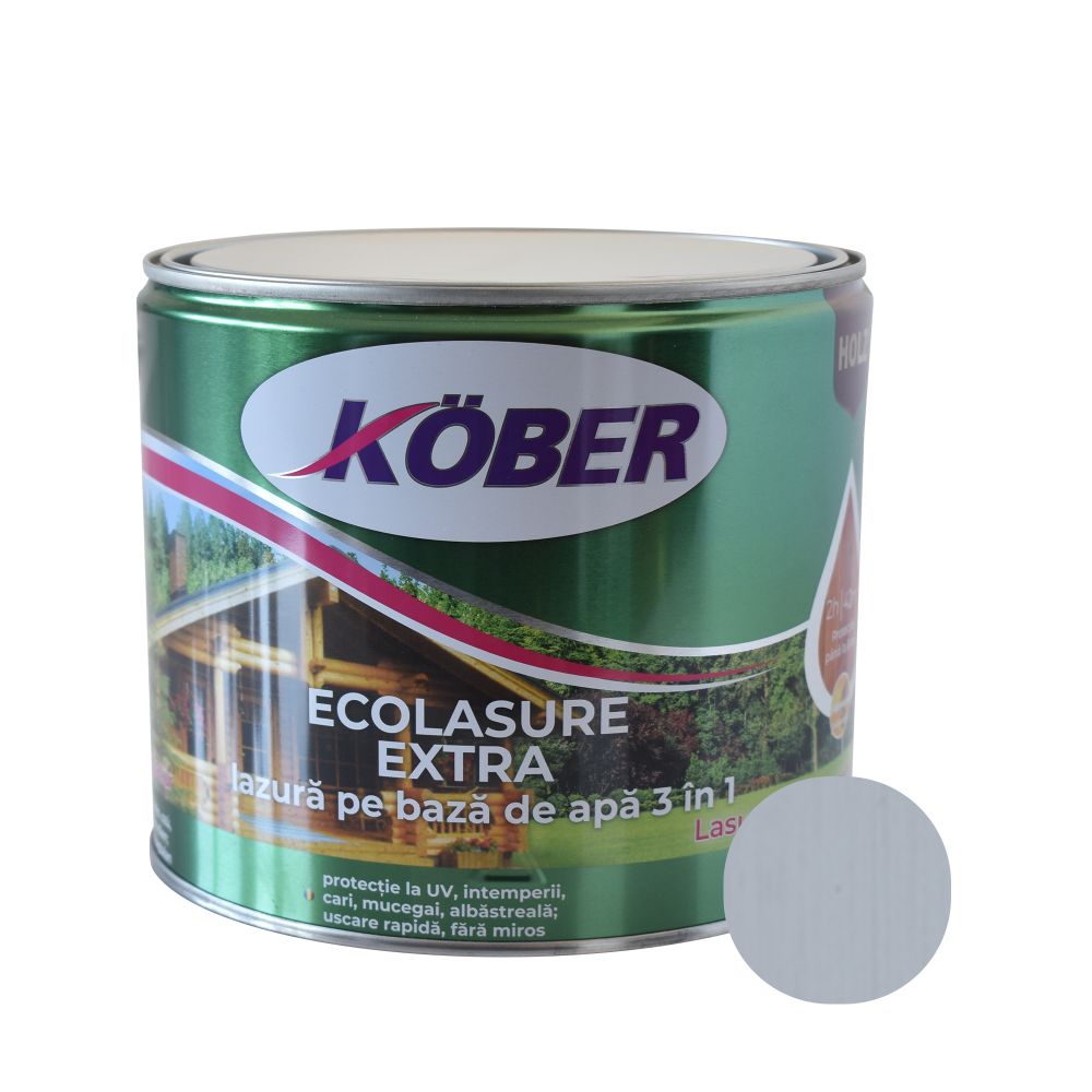Lazură  Kober Ecolasure Extra 3 in 1 pentru lemn,pe baza de apa, alb, 2.5 l 2.5