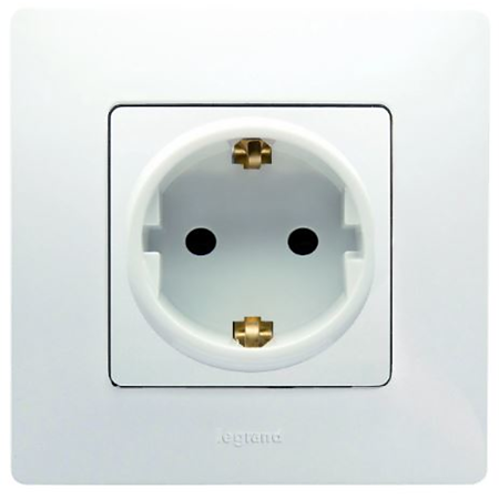Priza schuko simpla Legrand Niloe 396473, incastrat, alb, rama inclusa
