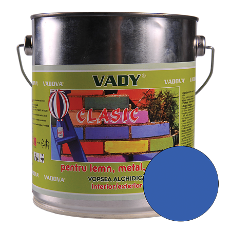 Vopsea alchidica Vady clasic, pentru lemn/metal/zidarie, interior/exterior, albastru, 3 kg