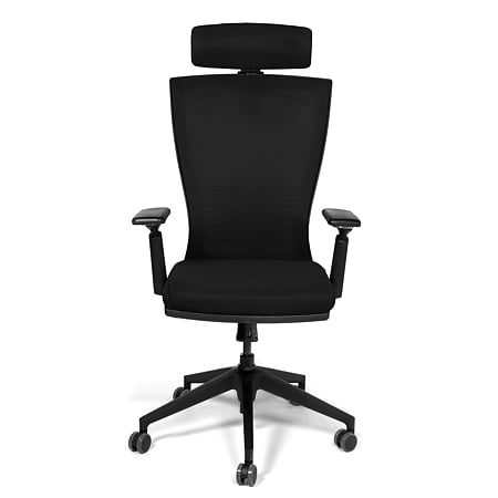 Scaun birou managerial negru Kronsit Bergamo, tapiterie textila, rotativ, reglabil pe inaltime, 59 x 50 x 138 cm