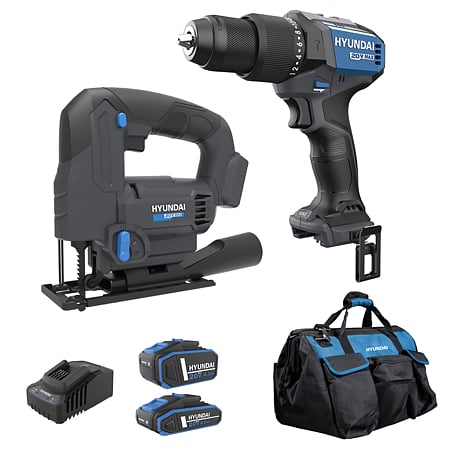 Set Masina de gaurit si insurubat cu percutie Hyundai HD20X-60TT + Fierastrau pendular cu acumulator Hyundai Solo JS20S-24, 1 acumulator 20V 4Ah, 1 acumulator 20V 2Ah, incarcator, geanta transport