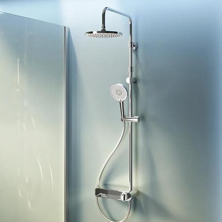 Coloana dus AM.PM X-Joy, bara reglabila, baterie cu polita, para de dus fixa, para de dus mobila cu 3 functii, furtun 175 cm, alama si plastic ABS