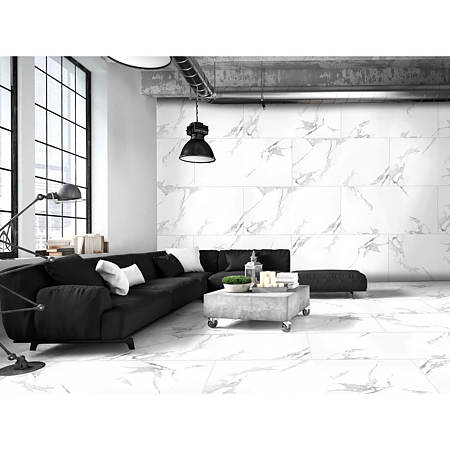 Gresie portelanata Carrara interior/exterior, multicolor, semilucios, clasa de aderenta R9, 9 mm,  120 x 60 cm