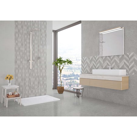 Decor ceramica Kai Palazzo Diamond Grey, finisaj lucios, alb si gri, model geometric, 30 x 60 cm