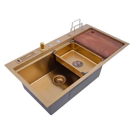 Chiuveta bucatarie Sandonna Handmade HD9250, inox, auriu, 1 cuva stanga, 92 x 50 cm