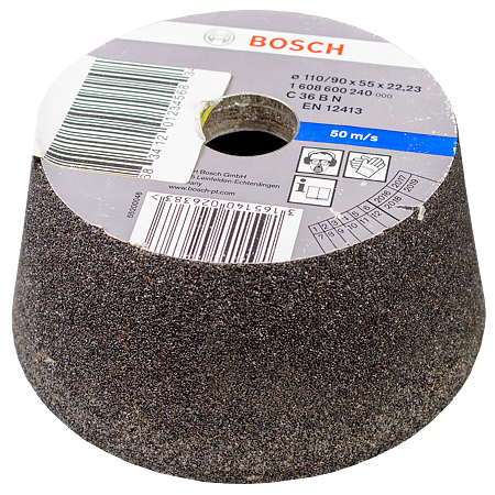 Oala de slefuit conica pentru piatra Bosch, 110 mm, granulatie 36
