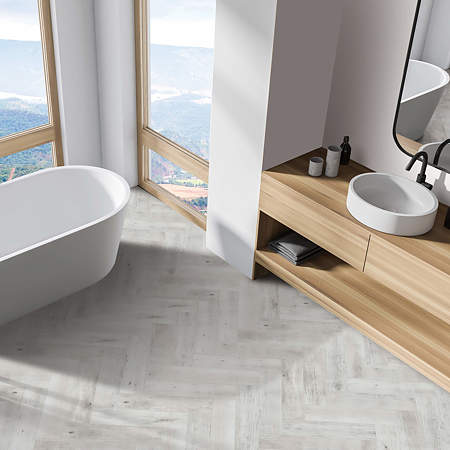 Gresie exterior/interior Cesarom Pavimento, portelanata, rectificata, gri, mat, decor parchet, PEI 4, clasa de aderenta R9, grosime 9 mm, 60 x 15 cm