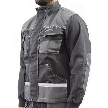 Jacheta de protectie EuroClassic, tercot, cu elemente reflectorizante, buzunare multiple, gri, marimea 52