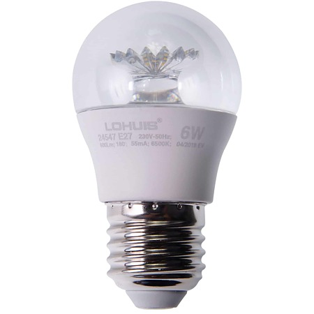 Set 5 becuri LED Lohuis, glob, E27, 6W, 550 lm, lumina rece 6500K