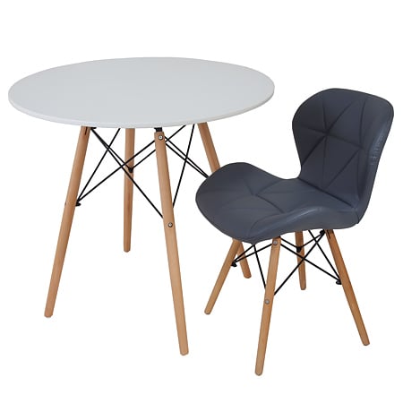 Masa living Eliza, blat rotund MDF vopsit, 18 mm, suport metalic, picioare lemn de fag, alb, Ø 90 cm