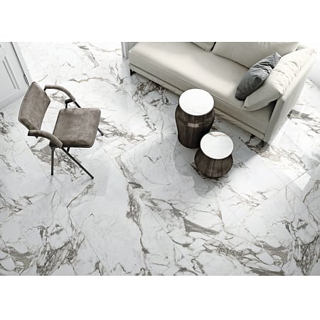 Gresie portelanata rectificata de interior Calacata, glazura lucioasa, gold natural, dreptunghiulara, 60 x 120 cm