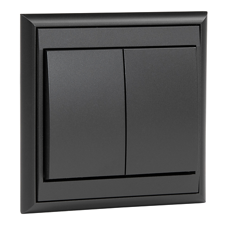 Comutator iluminat dublu Luna, plastic, negru mat