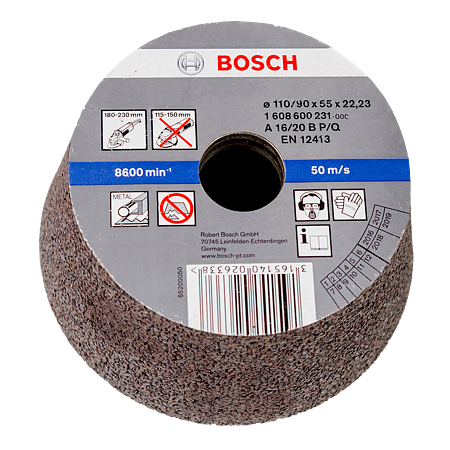 Oala de slefuit conica pentru piatra Bosch, 110 mm, granulatie 16