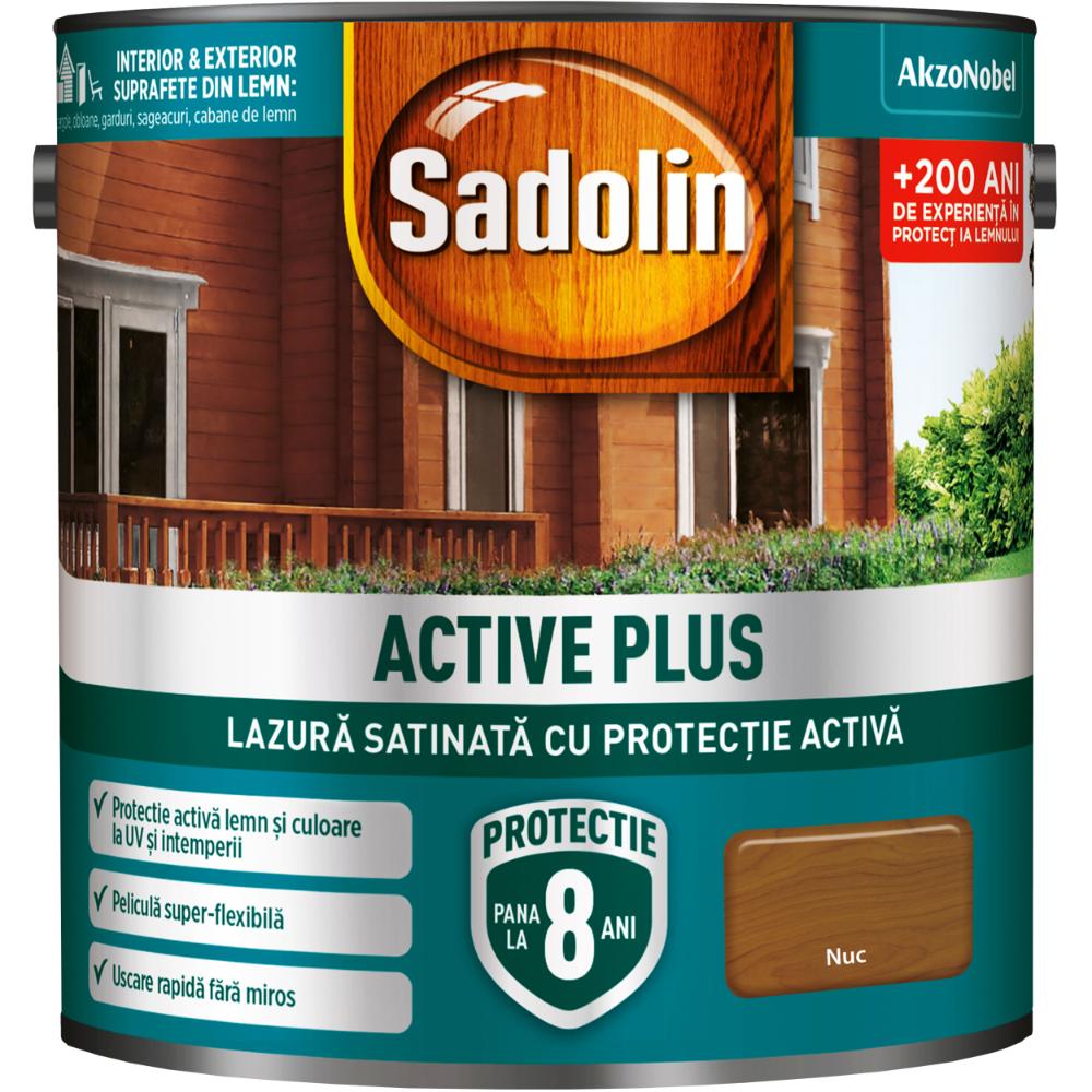 Lazura satinata pentru protectia lemnului Sadolin Active Plus WB, nuc, interior/exterior, 2.5 l