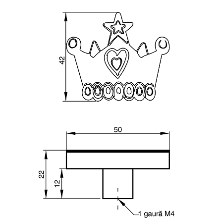 Buton AM002, model coroana, silicon, 50 x 42 x 22 mm
