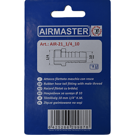  Racord filet Airmaster, cu bradut, 10 mm