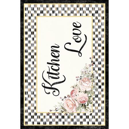 Covor bucatarie Kitchen Love, poliester, negru/alb, 120 x 180 cm