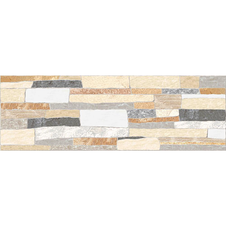 Placa portelanata Mica Beige, multicolor, aspect piatra, reliefata, 20 x 60 cm