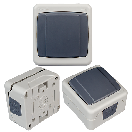 Intrerupator simplu Makel 37064001, montaj aparent IP44, gri