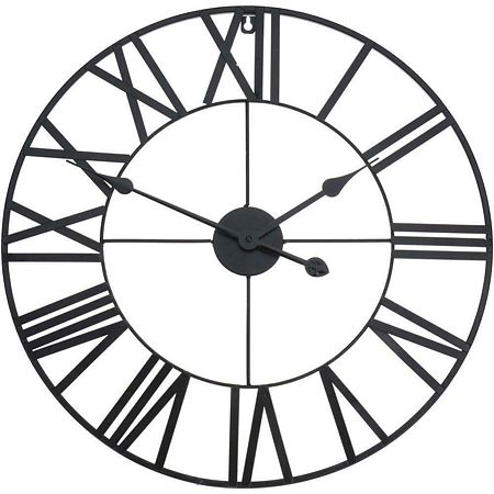 Ceas de perete, rotund, design modern, metal, negru, diametru de 57 cm
