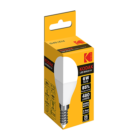 Bec LED Kodak G45, glob, E14, 6W, 480 lm, lumina calda 2700-3000K