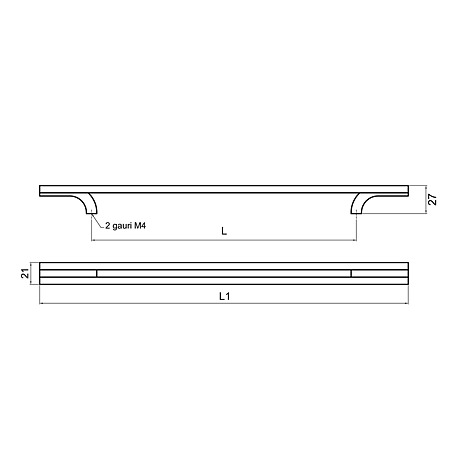 Maner mobila cu terminatii din aluminiu, FA 23609, crom/ crom mat, 128 mm