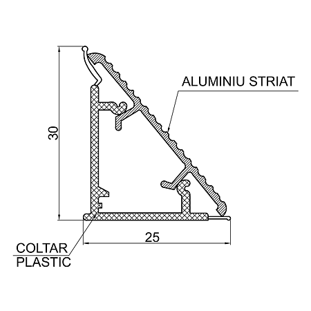 Profil inaltator pentru blat 50S, aluminiu striat, 4 m Profil inaltator pentru blat 50S, aluminiu striat, 4 m