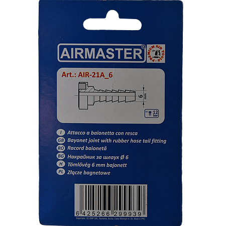 Racord baioneta Airmaster, cu bradut, 6 mm