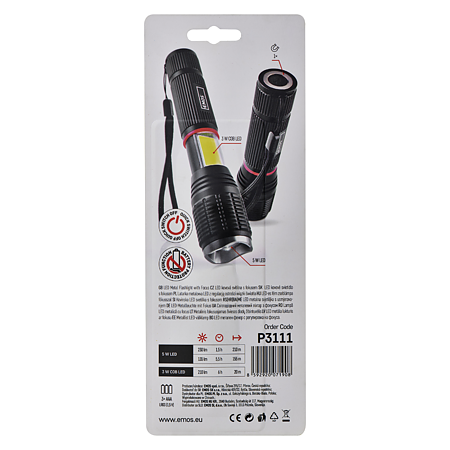 Lampa metalica Emos 5W+3W COB cu focus, 3× 1.5 V AAA