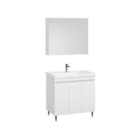 Set mobilier baie Badenmob Seria 286, masca + lavoar + oglinda, alb, 80 cm