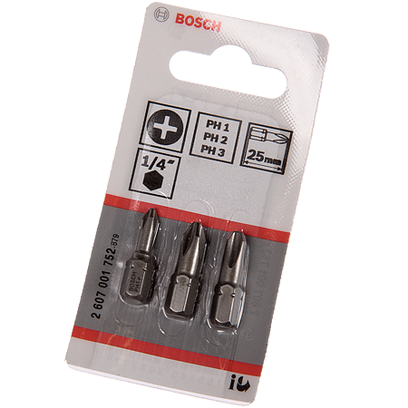 Set mixt biti Bosch PH1/PH2/PH3, universal, 25 mm