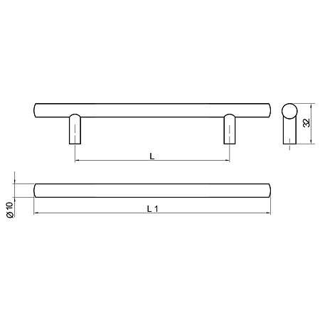 Maner cilindric, inox, Ø 10 mm, 256 mm
