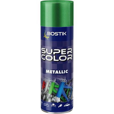 Vopsea spray universala efect metalic Bostik Super Color, verde, lucios, interior/exterior, 400 ml
