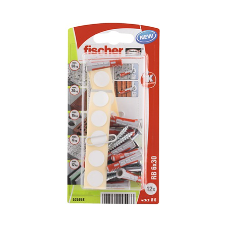 Diblu cu surub cap inecat Fischer Duopower si capacele autoadezive de mascare, nylon, 6 x 30 mm, 12 bucati Diblu cu surub cap inecat Fischer Duopower si capacele autoadezive de mascare, nylon, 6 x 30 mm, 12 bucati