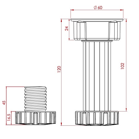 Picior reglabil, pastic, negru, 12 cm