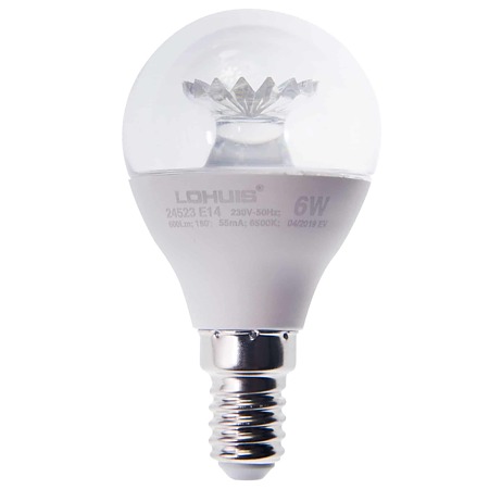 Set 5 becuri LED Lohuis, sferic, E14, 6W, 550 lm, lumina rece 6500K