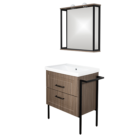 Oglinda baie Sanitop Luana, metal, maro, iluminare led, 68 x 70 cm