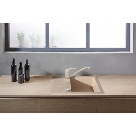 Chiuveta bucatarie Ferro Mezzo II DRGM48/58SA, granit, bej, cuva reversibila, adancime 15,7 cm, 58 x 48 cm