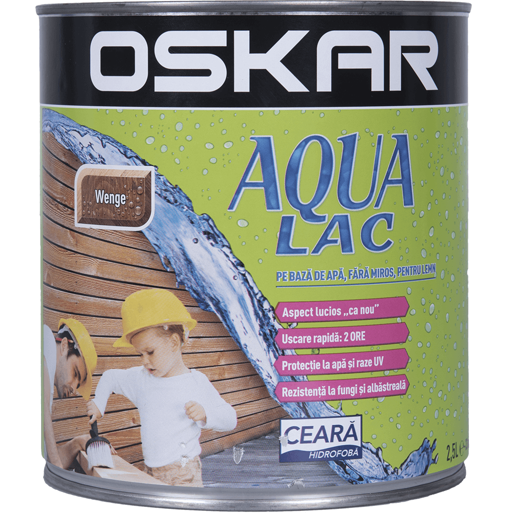 Lac pentru lemn Oskar Aqua, wenge, interior/exterior, 2.5 l 2.5